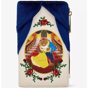 Loungefly Disney Beauty And The Beast Wallet Blue Velvet Floral Zip Around New